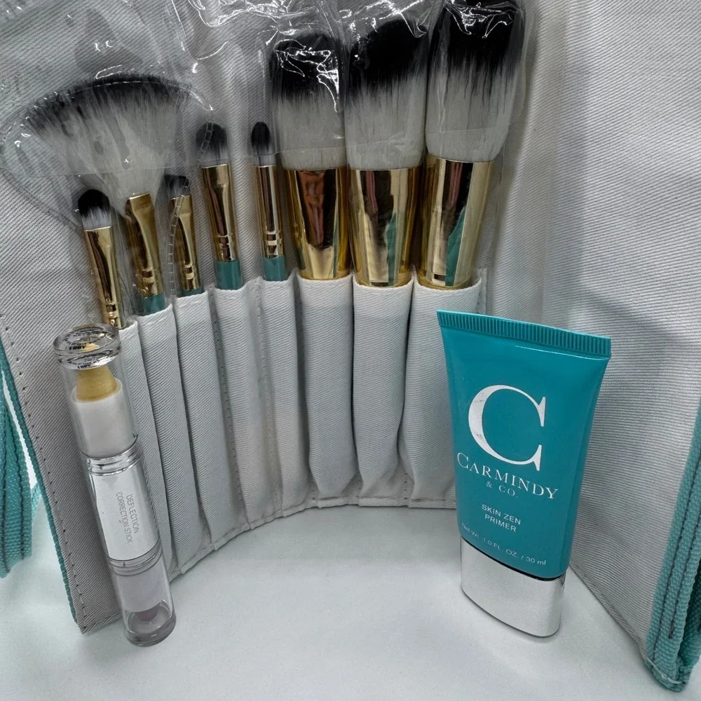 Carmindy & Co Makeup Brush Set Primer‎ Correction Stick White Teal Professional